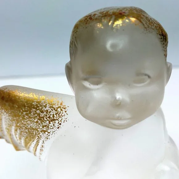 Lalique Gold Gilt Crystal Elton John "Engaged in" Cherub Angel Figurine PB055